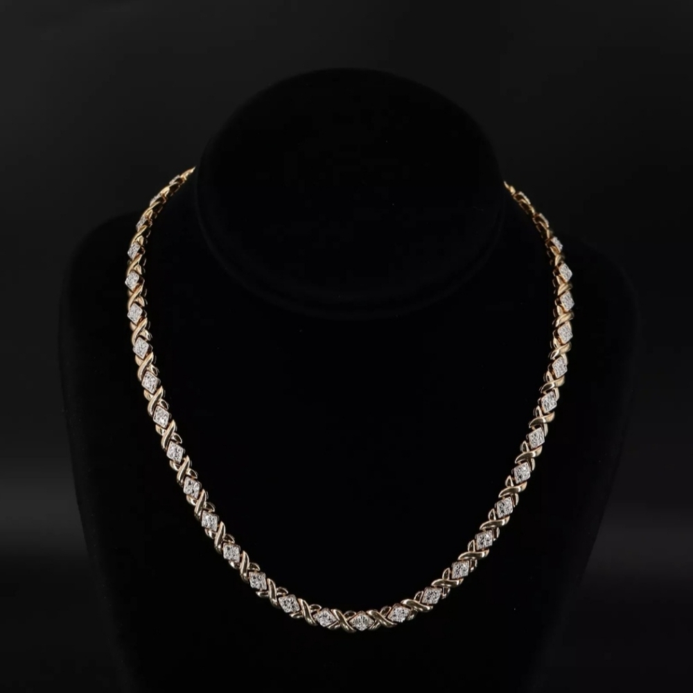 Sterling Silver 925 ROSS SIMONS 6mm Diamond XOXO 17.5" Gold Tennis Necklace 35g - Picture 8 of 12